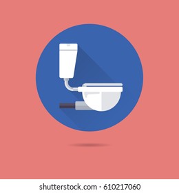 water closet flat design long shadow vector icon