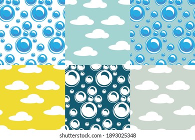 Wasser. Wolken regnen. Drops. Spray. Schlag. Nahtloses Muster. Vektorbild. Set
