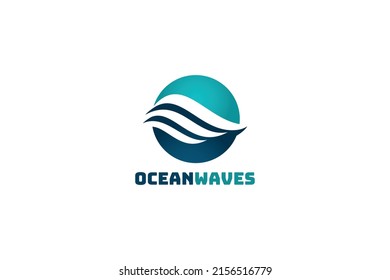 Water Club logo. Swimming or sail sport logo. Pool or spa emblem. Circle with waves vector logo design.