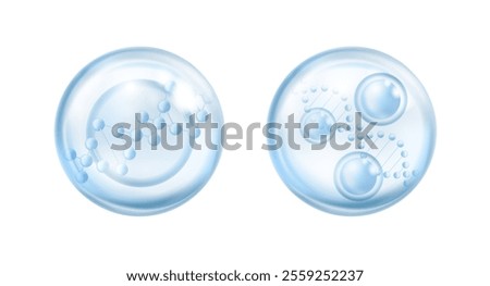 Water or collagen serum bubble with dna structure, molecule of moisturizing and rejuvenating cosmetics. Vector isolated realistic drop with vitamins and minerals, essence for healthy skin care