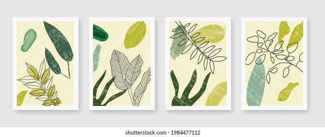 Water color boho foliage line art drawing with abstract shape. Botanical wall art vector collection. Abstract Plant Art design for print, cover, wallpaper. Vector illustration.