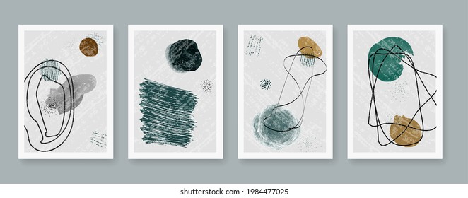 Water color boho Set of creative minimalist hand painted illustrations for wall decoration, print, cover, wallpaper, postcard or brochure cover design. Vector illustration.