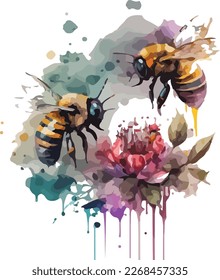 Water color colorful bees vector Desing