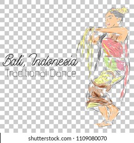 water color Doodle, Young Girl Traditional Bali Indonesia Traditional Dancer in Action
at transparent effect background