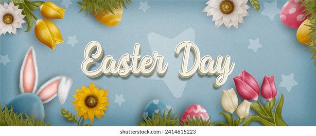 water color easter day banner template