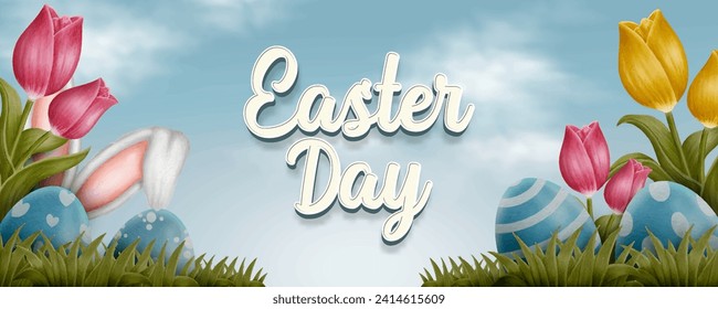 water color easter day banner template