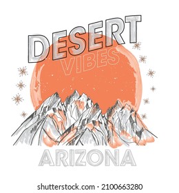 Water Color Effects On Desert Vibes T-shirt Print, Desert mountain print, western background, poster, sticker, and other uses.