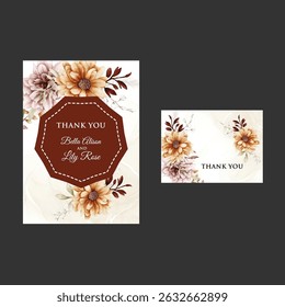 Water color floral black background frame of twigs, leaves and flowers. Frames for the Valentine's day, wedding card, logo and identity template.