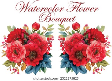 water color flower bouquet,red color