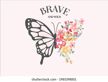 water color flower butterfly vector art design
