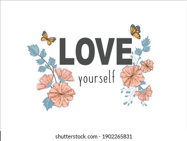 water color flower hand drawn design vector love yourself 