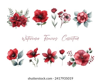 conjunto de flores de color agua, color rojo ultra HD muy detallado, que es adecuado para plantillas de boda u otros fines de decoración