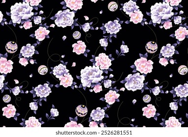 Wasserfarbe Blumen Muster digitale Ränder floralen Hintergrund geometrische Blumen, Booti Allover Muster.