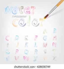 water color font style typography (Vector eps10) colorful shade