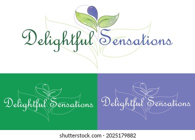 water color green leaf and blue drop of water logo, Organic design, Organic logo design. Natural product vector illustration. Set of vector words with leaves.