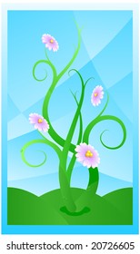 water color landscape with flowers
