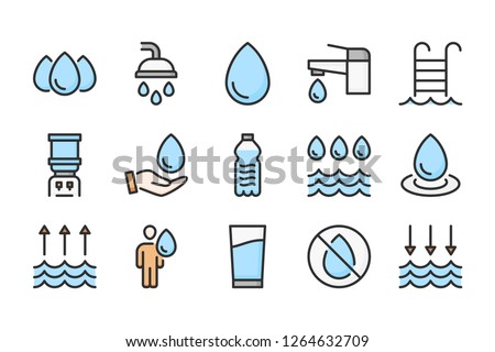 Water color line icons. Liquid vector linear colorful icon set. Isolated icon collection on white background.