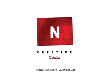 Water color N letter logo vector elegant design red brush stroke white background