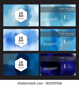 water color name card in blue tone vector set