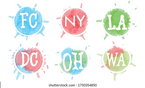 Water color paint drops on a white background with signature letters