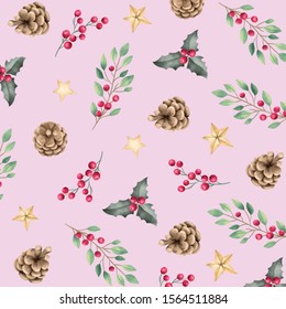 water color Pattern with Christmas decorations for your design.Hand drawn Merry Christmas and Happy New Year theme pattern.  festive winter  pattern. Coloring page for wrapping paper.