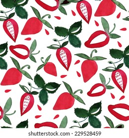 Water color pattern with strawberry image. The template can be used for packaging, printing on cups, bags, wallpaper, textiles.