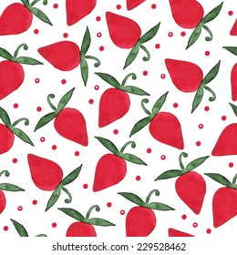 Water color pattern with strawberry image. The template can be used for packaging, printing on cups, bags, wallpaper, textiles.
