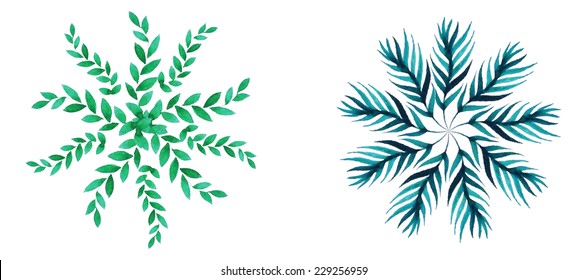 Water color set of flower elements, wreaths and laurels. Vector illustration