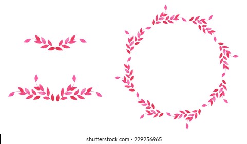 Water color set of flower elements, wreaths and laurels. Vector illustration