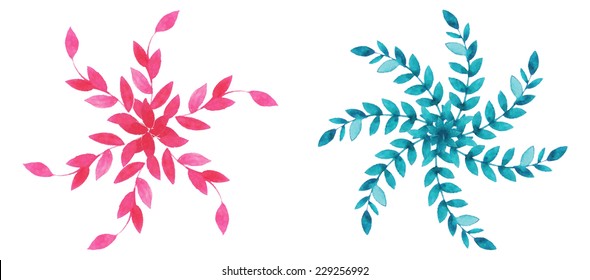 Water color set of flower elements, wreaths and laurels. Vector illustration