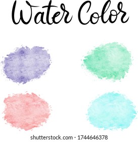 Vector de salpicaduras de color de agua. Círculos coloridos. Titular escrito a mano.