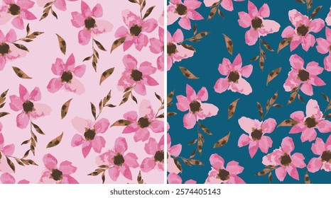 water color, spring floral, two color combination, combo, hand brush, endless, all over print to use textile, fabric, clothing, backdrop, wallpaper, home textile, fashion, packaging, wrapping paper