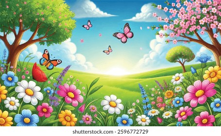 water color spring landscape background