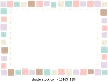 water color square pattern and stitch frame  mosaic tiles