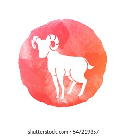 Water color symbol of sheep to Aries and Ram of zodiac and horoscope concept, vector art and illustration.