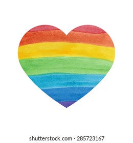 Water color textured rainbow heart on white background