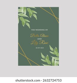 water color wedding card with collection forest fern eucalyptus art foliage natural leaves herbs in line style. Decorative beauty elegant illustration for design hand drawn flowers