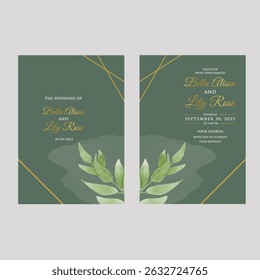 water color wedding card with collection forest fern eucalyptus art foliage natural leaves herbs in line style. Decorative beauty elegant illustration for design hand drawn flowers