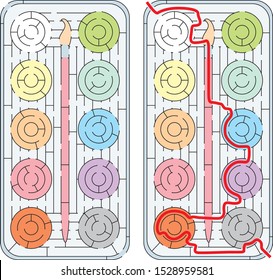 Water colors maze for with a solution