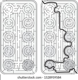 Water colors maze for with a solution in black and white