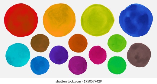 Wasserfarbkreis. Kreissymbole Textur. Tinte auf Papier. Vektorwasserfarbkreis. Abstrakte Grunge Spots. Einziger Hintergrund. Kunstformen. Hand Paint Water Color Circle.
