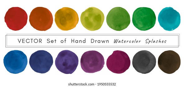Círculo de color de agua. Diseño de formas circulares. Esplash de arte sobre papel. Círculo de color de pintura manual del agua. Cepillo aislado de rotura de roca. Resumen Conserva Elementos. Caídas de tinta. Círculo de color del agua del vector.
