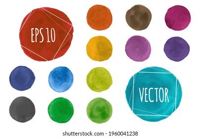 Círculo de color de agua. Splash gráfico Splash Splatter. El arte florece en el papel. Círculo de color del agua del vector. Resumen de puntos de Grunge. Ilustración de puntos aislados. Manchas De Tinta. Círculo de color del agua de roce del pincel.