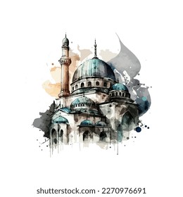 Water colour mosque illustration Vector