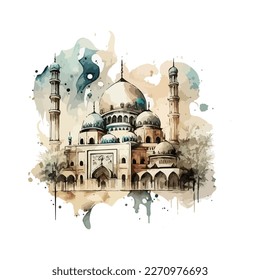 Water colour mosque illustration Vector