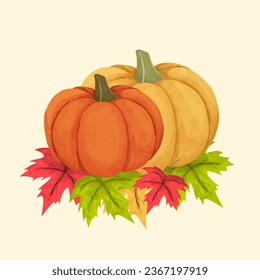 Water colour pumpkin vector illustration. Autumn, Halloween, and Thanksgiving concept design.