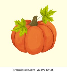 Water colour pumpkin vector illustration. Autumn, Halloween, and Thanksgiving concept design.