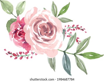 water colour rose with leaves