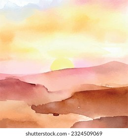 water colour sunset at desert abstract