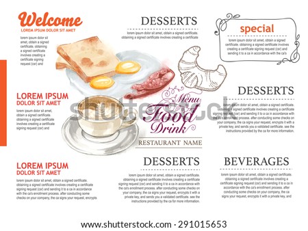 water colour vintage food design template. menu restaurant brochure.